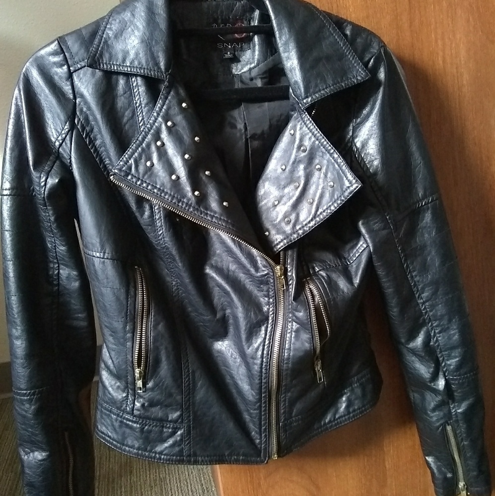 Red Snap Studded Leather Jacket